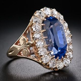 10.66 Carat No-Heat Ceylon Oval Sapphire and Diamond Antique Ring