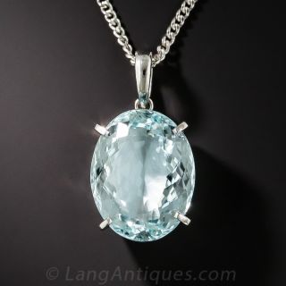 10.96 Carat Aquamarine and Platinum Pendant - 1