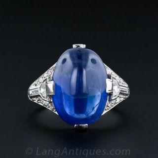 10 Carat Cabochon Sapphire Art Deco Ring