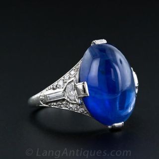 10 Carat Cabochon Sapphire Art Deco Ring