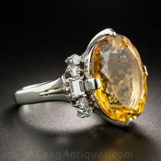 11.20 Carat Citrine, Diamond and Platinum Cocktail Ring 