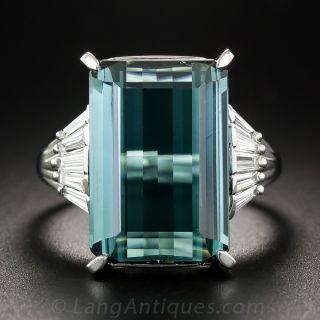 11.35 Carat  Blue Tourmaline, Platinum and Diamond Ring