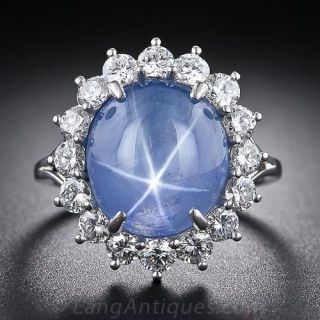 11.50 Carat Blue Star Sapphire and Diamond Estate Ring