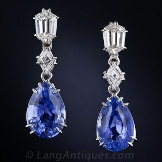12.00 Carat No-Heat Ceylon Sapphire and Diamond Drop Earrings - 2