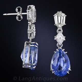 12.00 Carat No-Heat Ceylon Sapphire and Diamond Drop Earrings