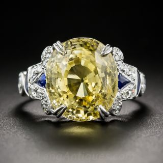12.03 Carat Natural Yellow Sapphire and Diamond Art Deco Style Ring - 2