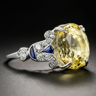 12.03 Carat Natural Yellow Sapphire and Diamond Art Deco Style Ring