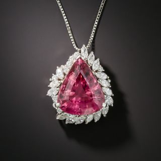 12.40 Carat Pear Shape Pink Tourmaline and Diamond Pendant - 1