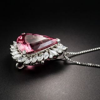 12.40 Carat Pear Shape Pink Tourmaline and Diamond Pendant