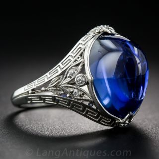 12.50 Carat No-Heat Ceylon Cabochon Sapphire and Diamond Ring