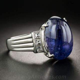 12.94 Carat No Heat Oval Cabochon Sapphire Platinum Diamond Ring Madagascar
