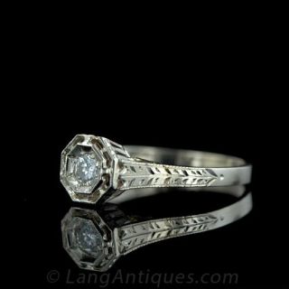 14 Karat White Gold Deco Diamond Ring