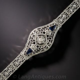 14 Karat White Gold Deco Die Struck Bracelet  - 1