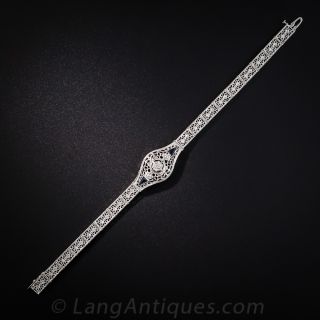 14 Karat White Gold Deco Die Struck Bracelet 
