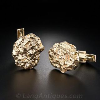 14 Karat Yellow Gold  Nugget Cufflinks