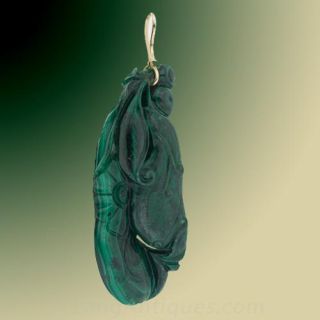 14k Gold Hand-Carved Malachite Pendant