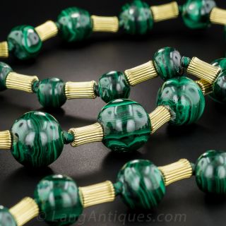 14K Gold Malachite Bead Necklace