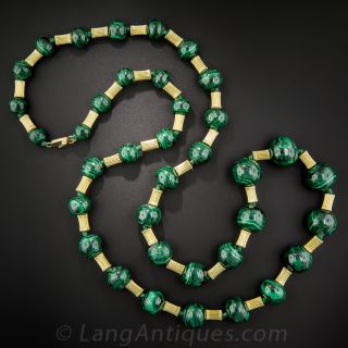 14K Gold Malachite Bead Necklace