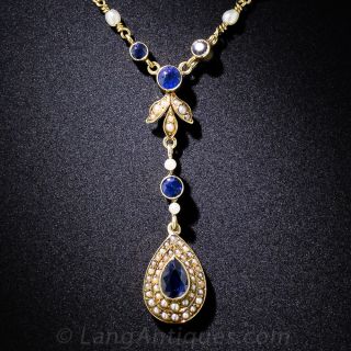 14k Gold Sapphire and Pearl Necklace