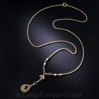 14k Gold Sapphire and Pearl Necklace