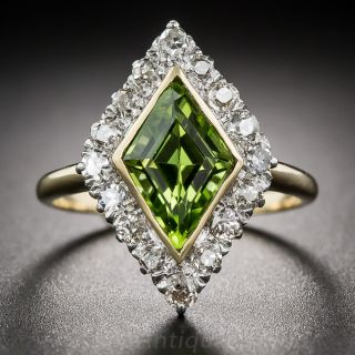 14k Kite Shaped Peridot and Diamond Ring