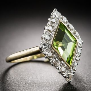 14k Kite Shaped Peridot and Diamond Ring