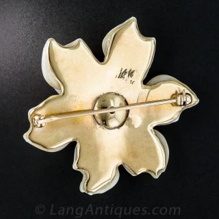 14k Pearl and Blue Zircon Brooch