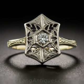 14K Two-Tone Art Deco Diamond Ring