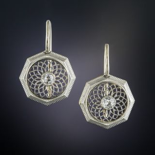 14k Two Tone  Diamond Earrings