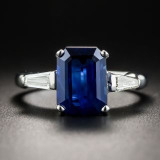 14k White Gold 2.89 Carat Emerald-Cut Sapphire Diamond Ring