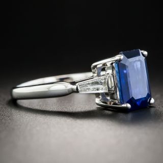 14k White Gold 2.89 Carat Emerald-Cut Sapphire Diamond Ring