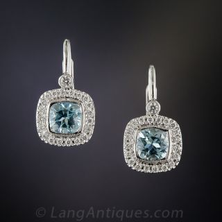 14K White Gold Aquamarine and Diamond Earrings