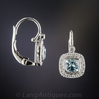 14K White Gold Aquamarine and Diamond Earrings