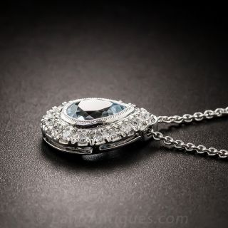 14K White Gold Aquamarine and Diamond Pendant