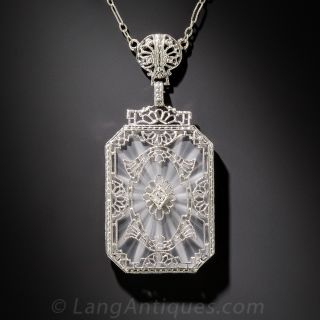 14K White Gold Carved Quartz Pendant