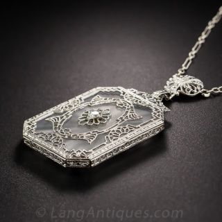 14K White Gold Carved Quartz Pendant