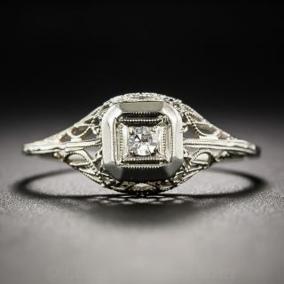 14K White Gold Filigree Diamond Ring