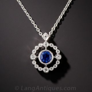 14K White Gold Sapphire and Diamond Pendant