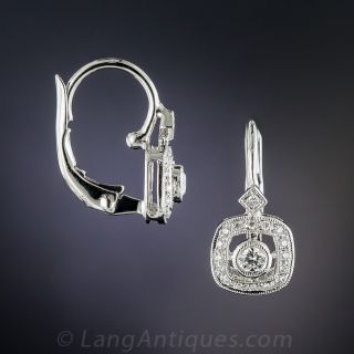 14k White Gold Vintage Style Diamond Lever Back Earrings