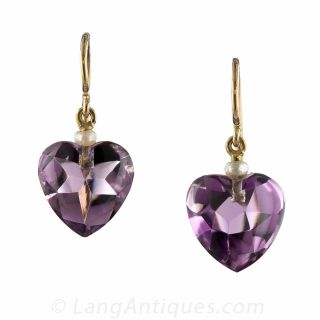 14K Yellow Gold Amethyst and Pearl Earrings