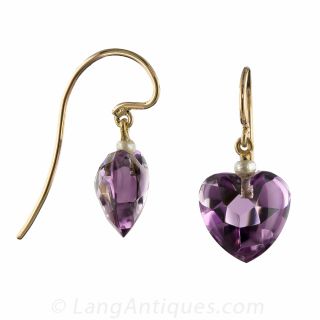 14K Yellow Gold Amethyst and Pearl Earrings