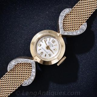 14k Yellow Gold and Diamond Bracelet Watch