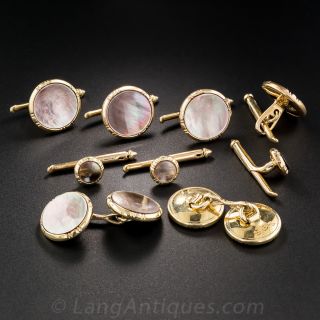 14K Yellow Gold Black Mother-of-Pearl Stud Set by Larter