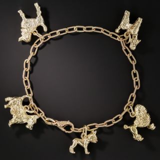 14K Yellow Gold Dog Charm Bracelet - 7