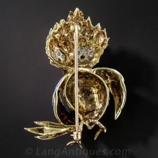 14K Yellow Gold Enamel Bird Brooch