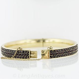 14k Yellow Gold Garnet Bangle Bracelet