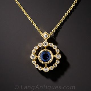 14K Yellow Gold Sapphire and Diamond Pendant