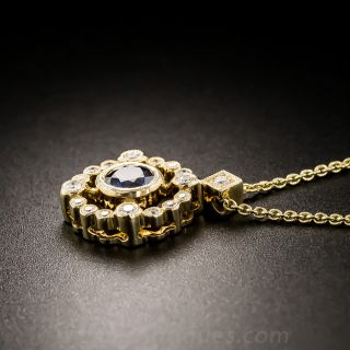 14K Yellow Gold Sapphire and Diamond Pendant