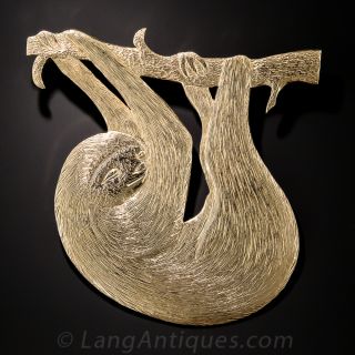 14K Yellow Gold Sloth Brooch