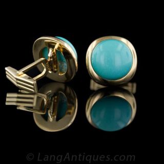 14K Yellow Gold Turquoise Cufflinks
